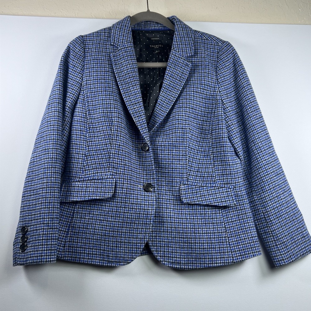 Talbots Aberdeen Wool Blend Blazer Women's Size 8 P Houndstooth Career Office